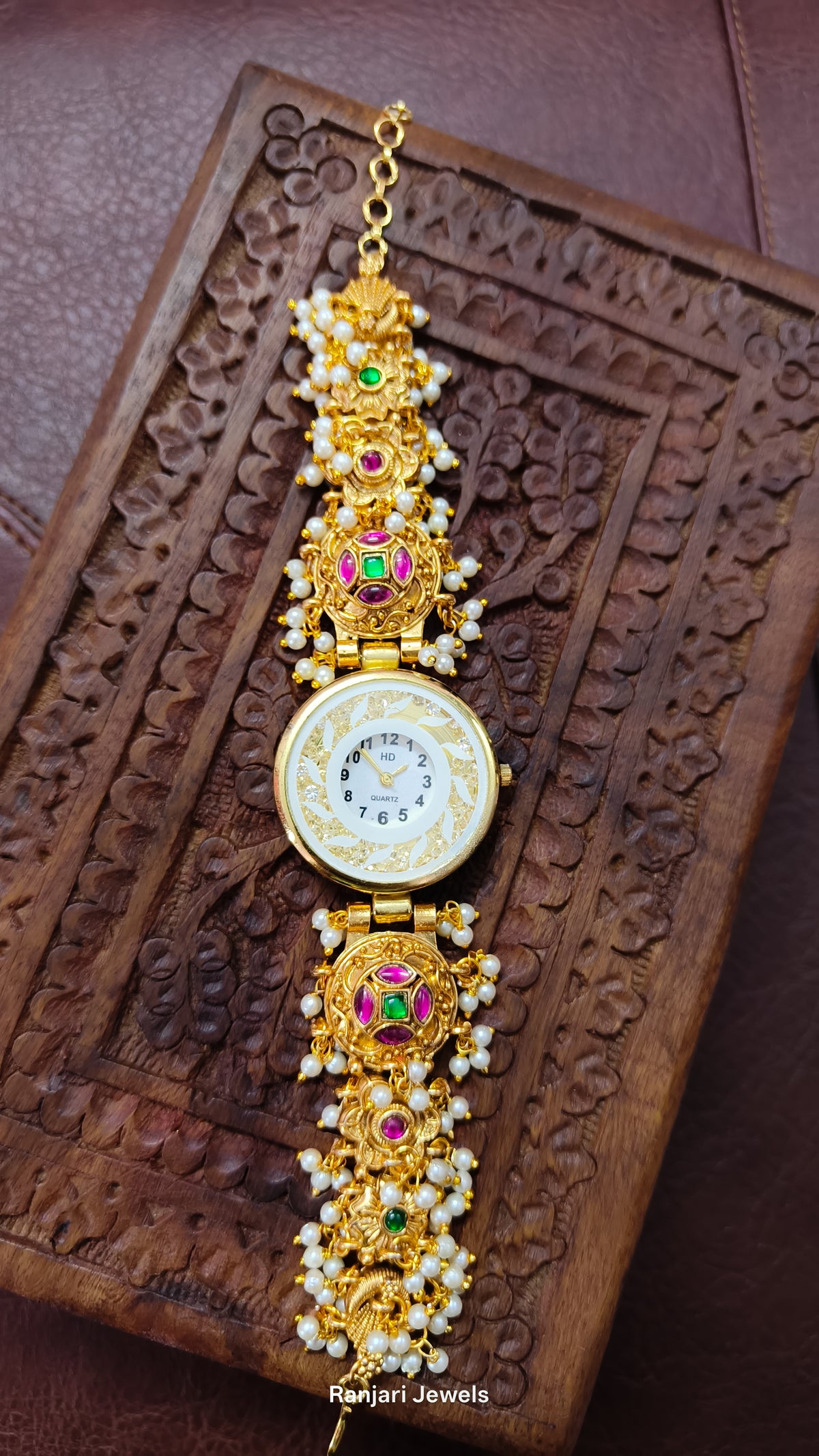 Kalyani V4– Traditional Ruby and Emerald Stone Designer Watch