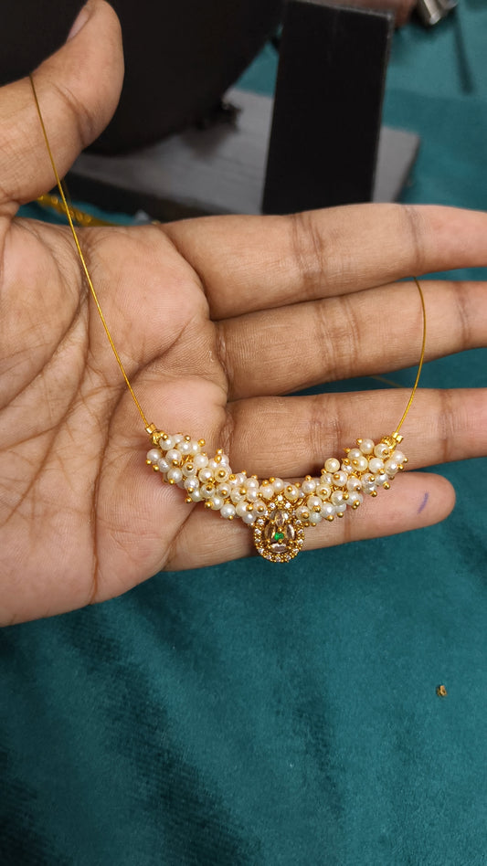 Mallika - AD cluster with AD pendant invisible chain (Handmade) Green
