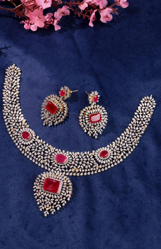 Venmathi – Diamond Replica Neckpiece Set - Ruby