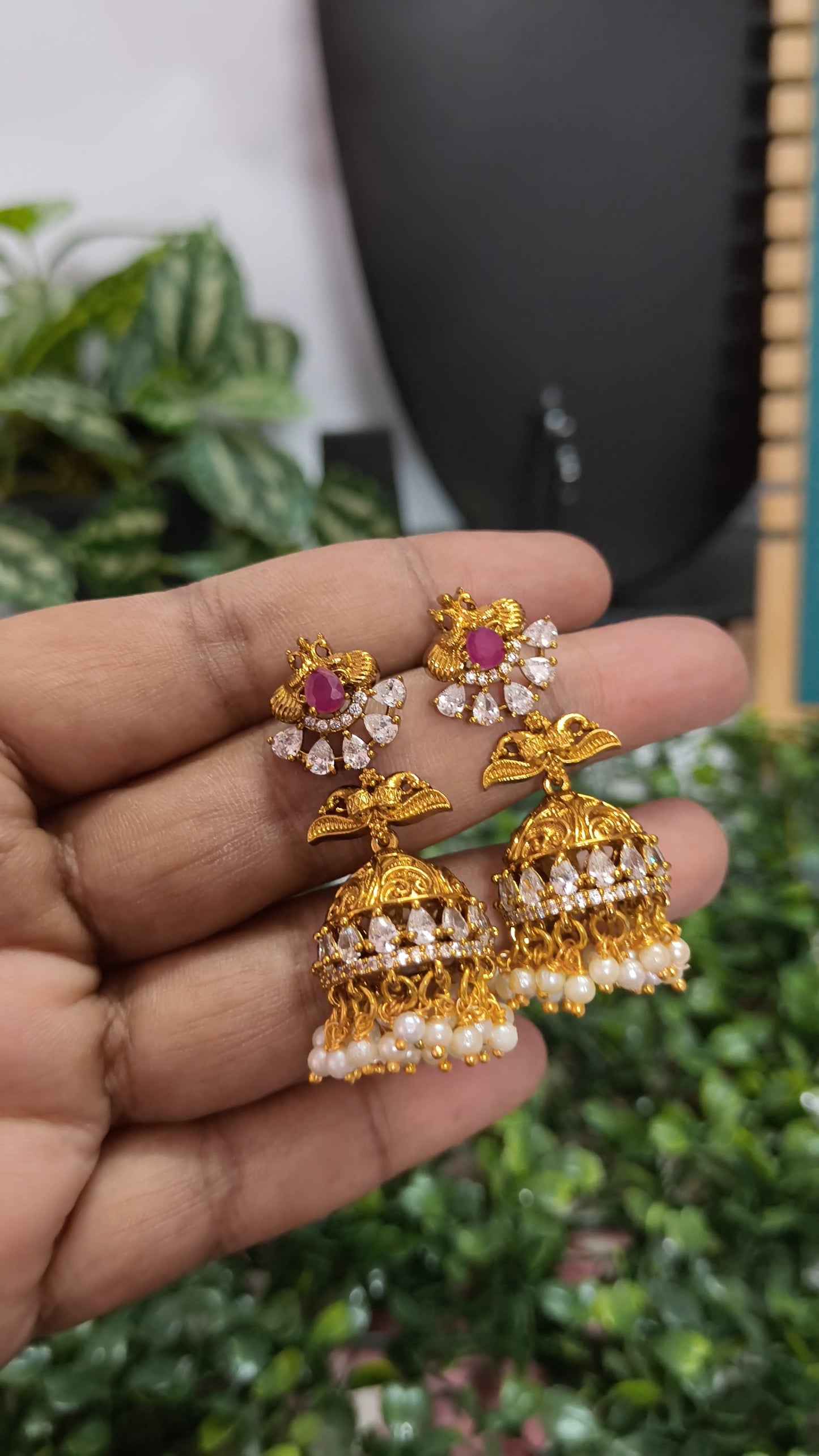 Aarvya – Ruby AD Stone Jhumka Earrings