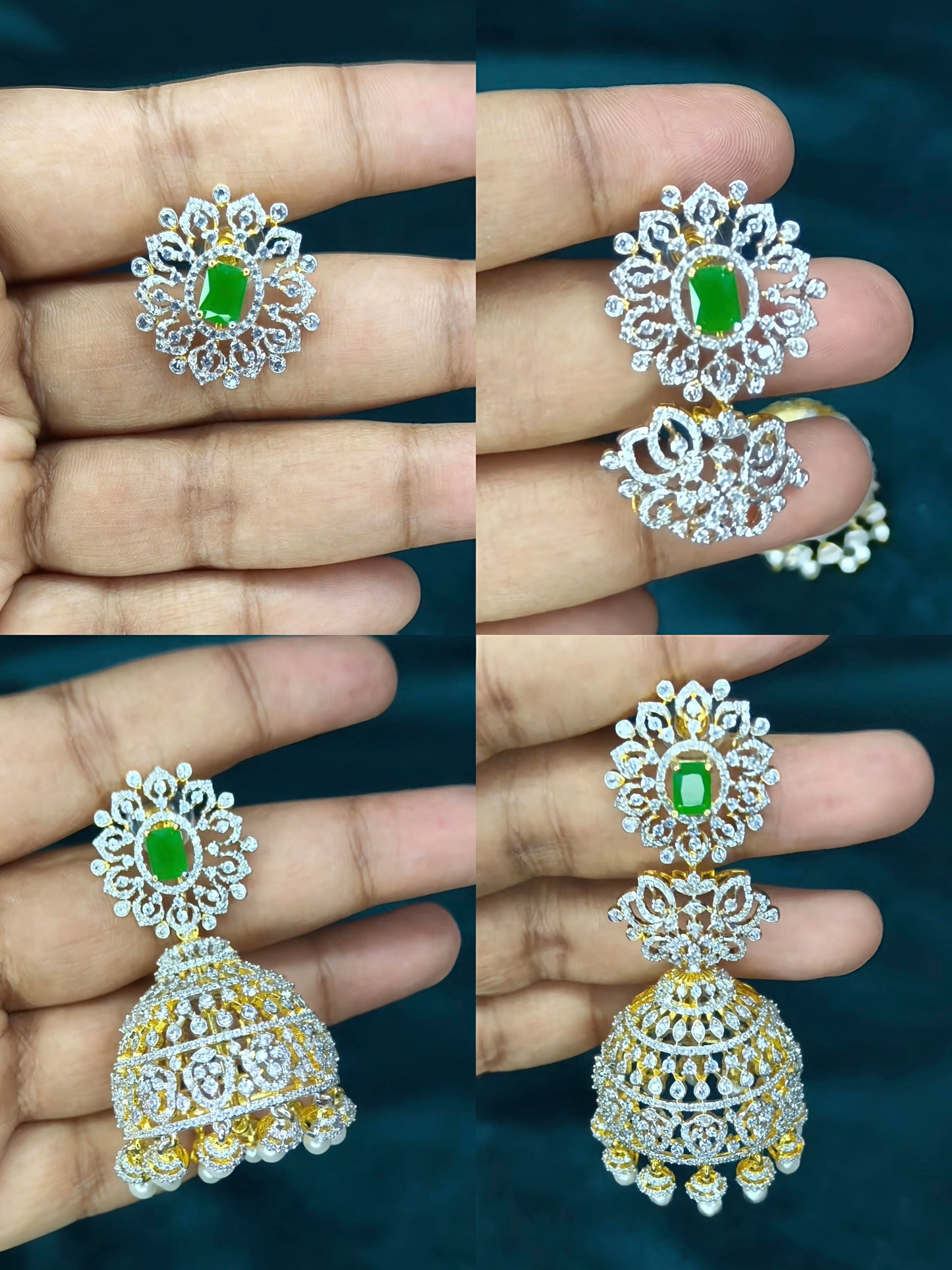 Abiksha - 4 in 1 Detachable Bridal Jumkha Earrings(Purple)