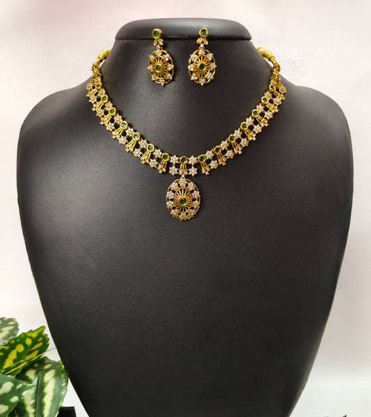 Pranaya - Antique AD necklace set (Green)