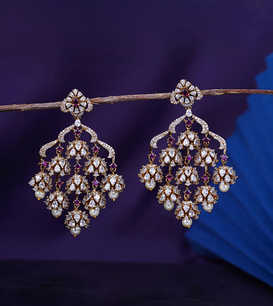 Premium uncut diamond statement earrings(Pink)